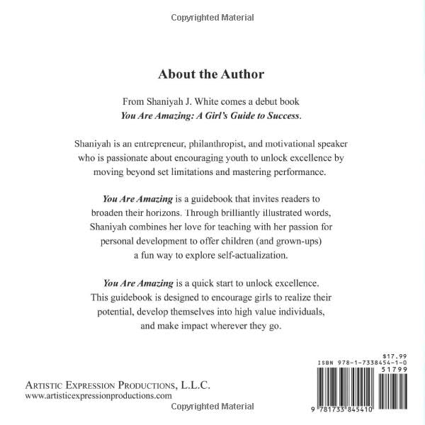 Back cover of You Are Amazing: A Girl's Guide to Success